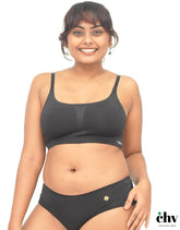 Black - Scoop Neck Adjustable Strap Bra