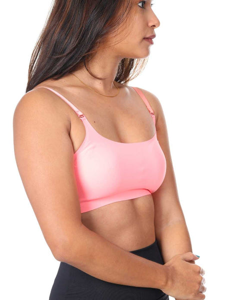 Neon Pink - Scoop Neck Adjustable Strap Bra